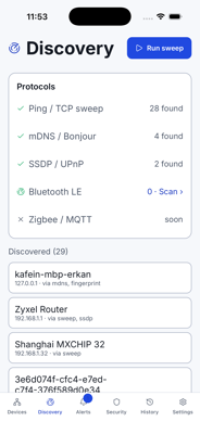 MyNeS Mobile discovery screen on iPhone