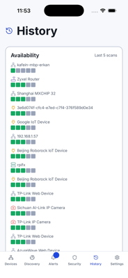 MyNeS Mobile history screen on iOS